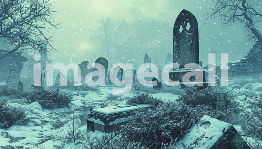Cspreeti Digital illustration of a snow covered graveyard wit 0d12d0d0 390b 44ff 90f2 24fa815c1fc6 1