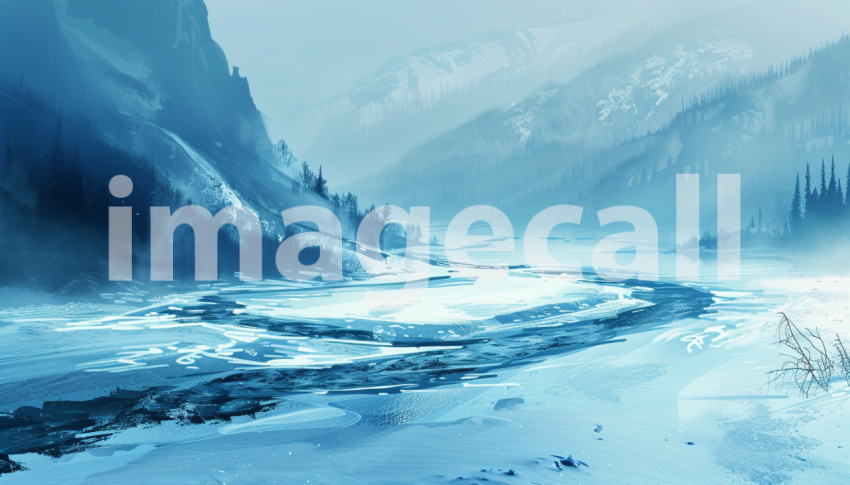 Cspreeti Digital illustration of a frozen river winding throu 35ffcd02 6d88 4df2 811f 4daf080a062d 2
