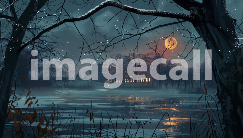 Cspreeti Digital illustration of a winters eve on the swamp r 618dbd6a 675d 4402 9732 c522cda06430 3