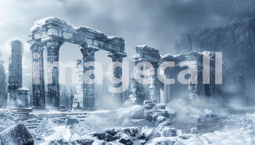 Cspreeti Digital illustration of ancient ruins covered in sno c9e28ab0 9e2b 4d1f b09a 3389958349df 3