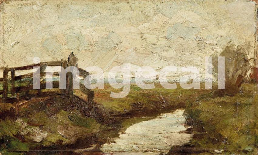 Irrigation ditch with wood gate at left (1894–1895)