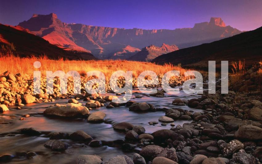 Drakensberg and Tugela River at Sunset, Royal Natal National Park, South Africa