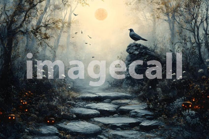 022 halloween forest scene 80 backdrops b25236