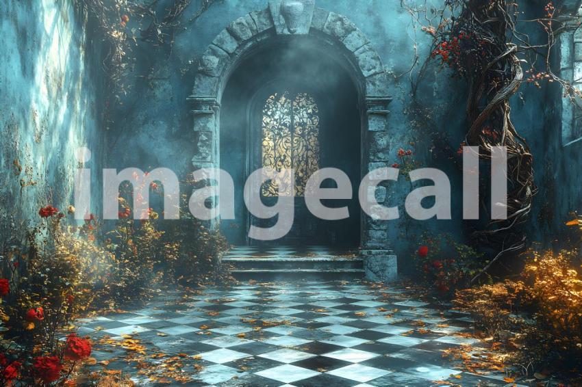 028 checkered garden path 30 backdrops bd25433