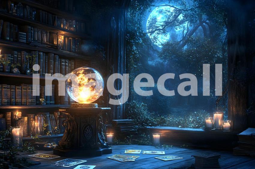 Abc1323 A glowing witchs crystal ball sitting on a carved woo 18400053 c67d 405d a317 016d6564ada7 0