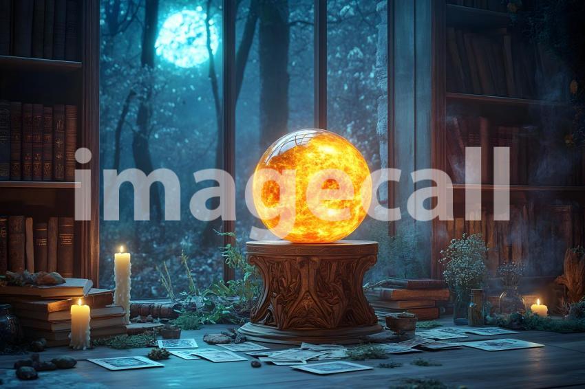 Abc1323 A glowing witchs crystal ball sitting on a carved woo c441705d e144 45d3 a2d4 5014277e2e7d 2