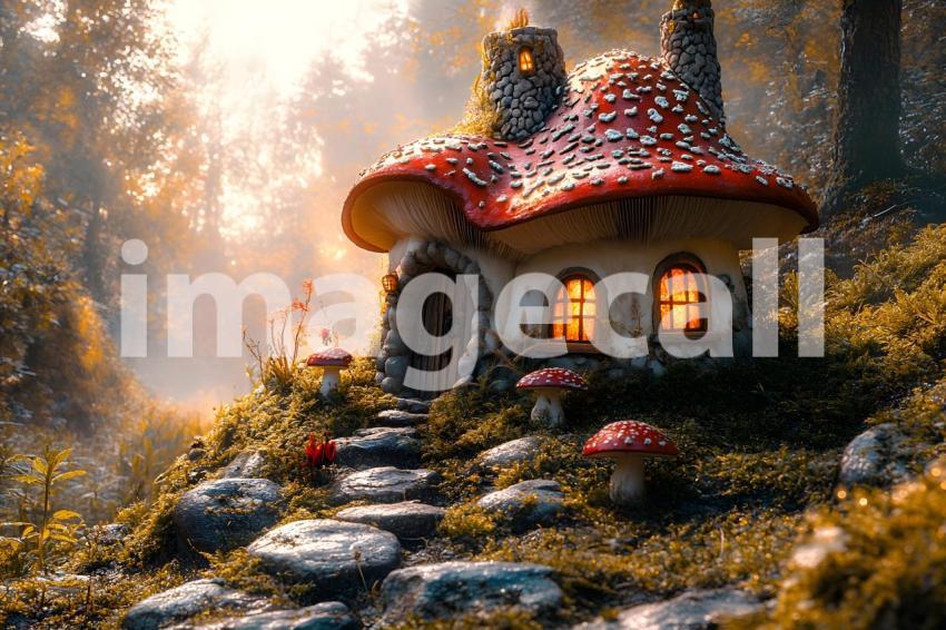 152 mushroom cottage scene 240 backdrops b25206