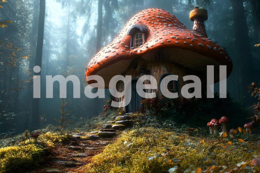 126 mushroom cottage scene 240 backdrops b25206