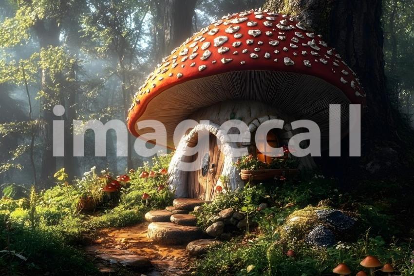 125 mushroom cottage scene 240 backdrops b25206