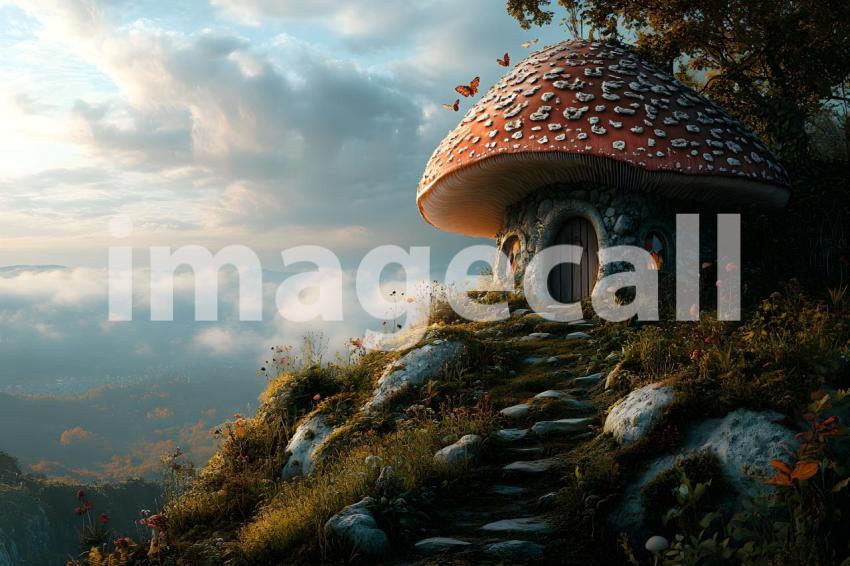 151 mushroom cottage scene 240 backdrops b25206
