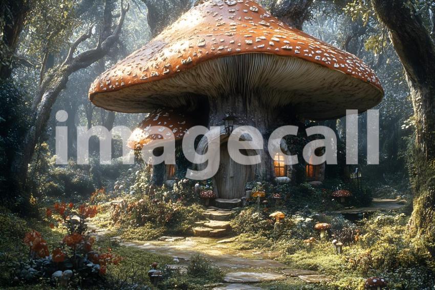 121 mushroom cottage scene 240 backdrops b25206