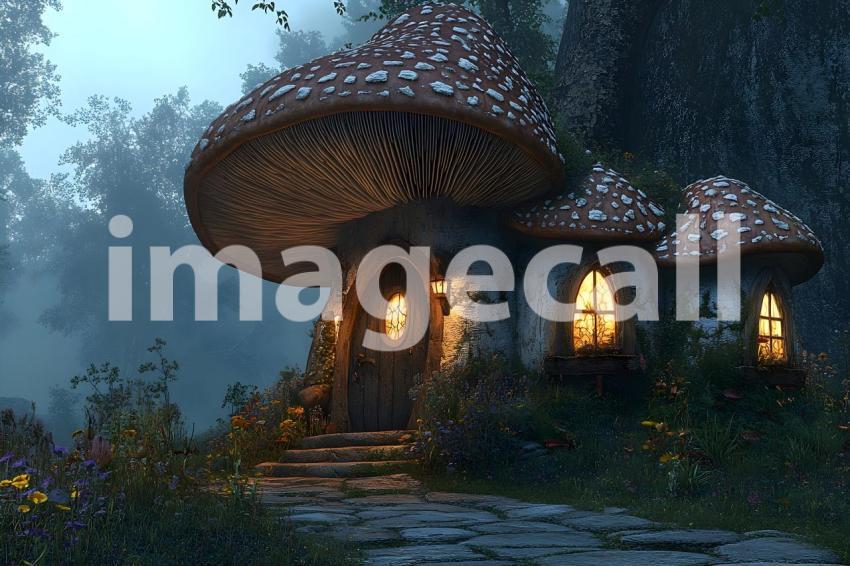 145 mushroom cottage scene 240 backdrops b25206