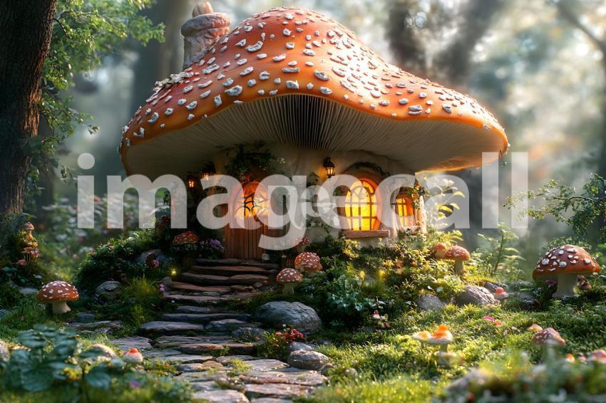 164 mushroom cottage scene 240 backdrops b25206