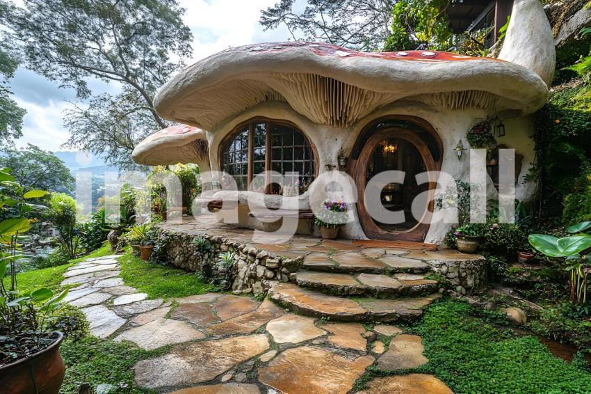 138 mushroom cottage scene 240 backdrops b25206