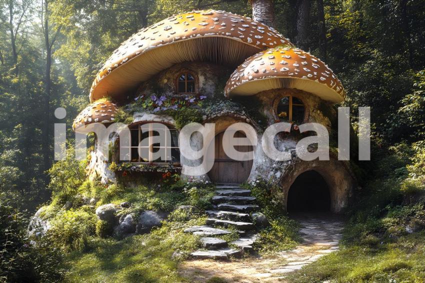 122 mushroom cottage scene 240 backdrops b25206