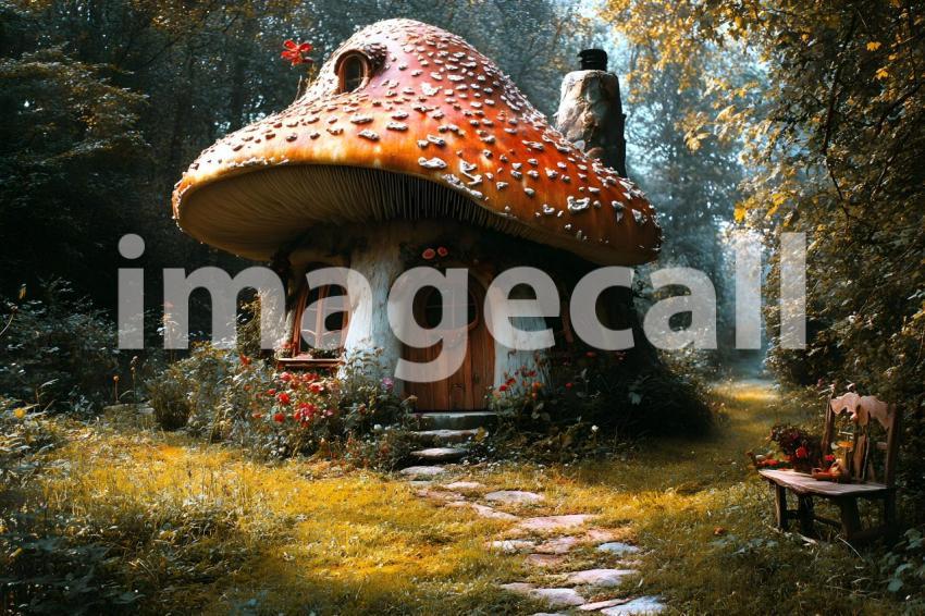 176 mushroom cottage scene 240 backdrops b25206