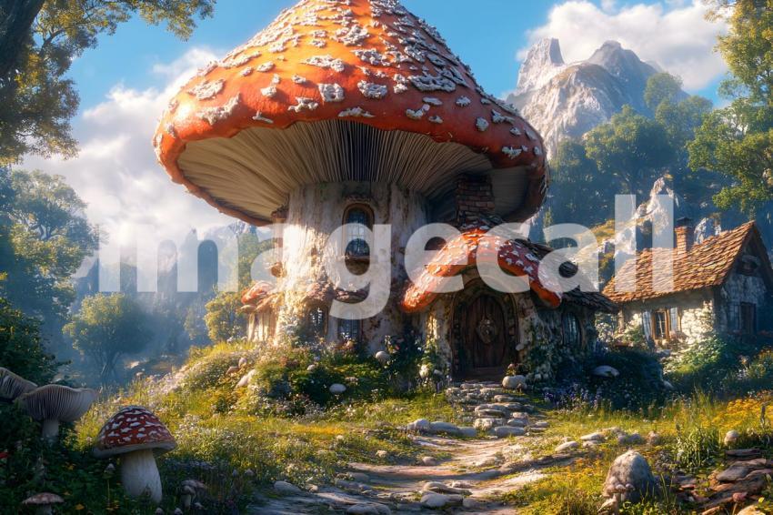 199 mushroom cottage scene 240 backdrops b25206