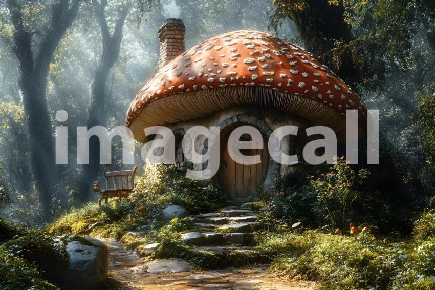 215 mushroom cottage scene 240 backdrops b25206