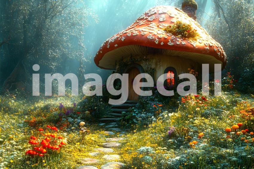 218 mushroom cottage scene 240 backdrops b25206