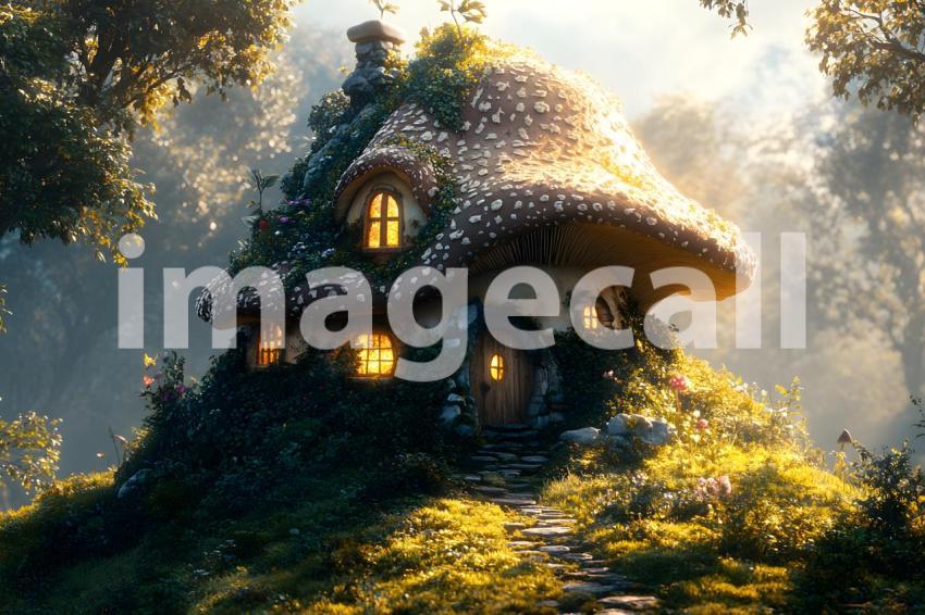 227 mushroom cottage scene 240 backdrops b25206