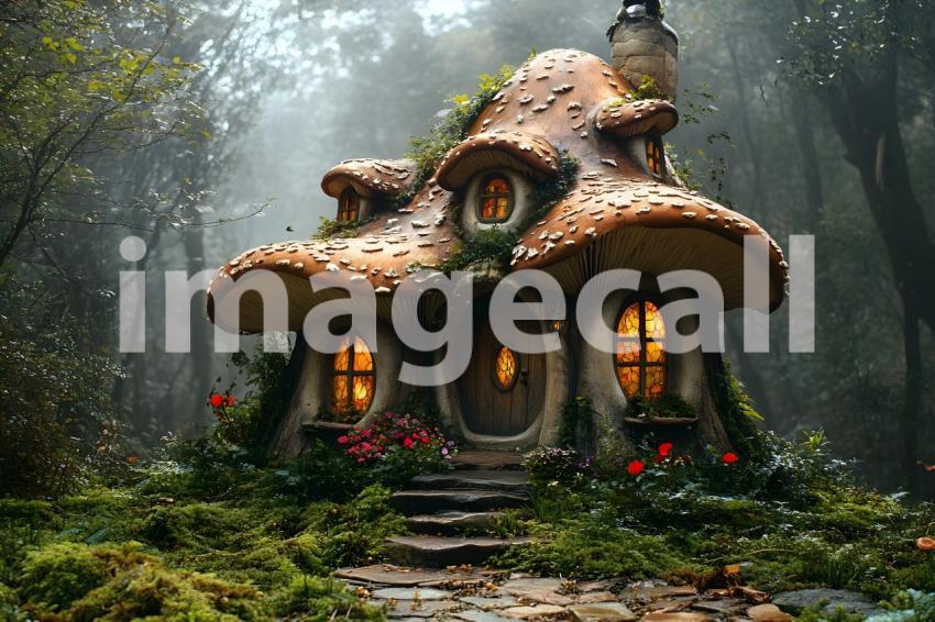 233 mushroom cottage scene 240 backdrops b25206