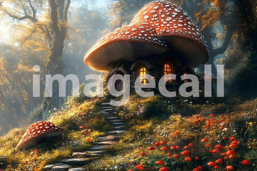 011 mushroom cottage scene 240 backdrops b25206