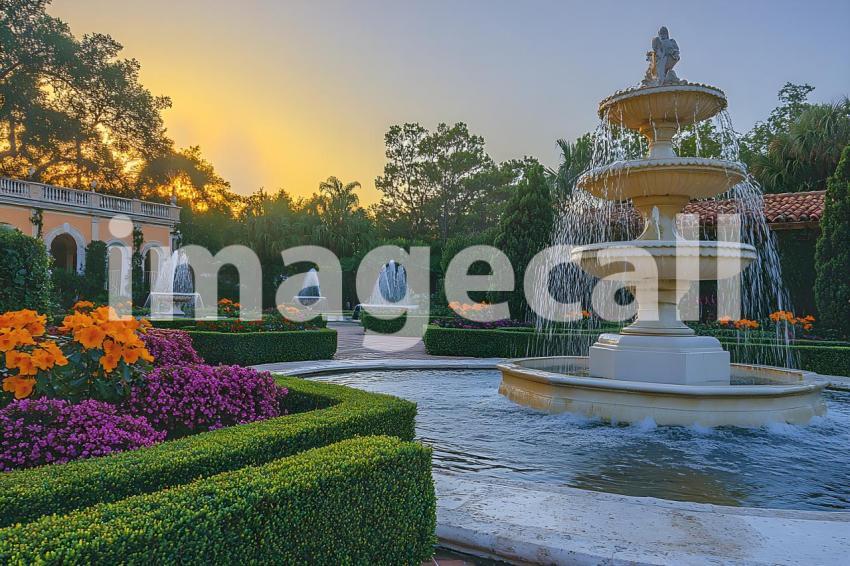 Abc1323 An ornate Baroque garden with fountains vibrant flowe 839a0803 645d 4cef 8215 777f48beb6bc 0