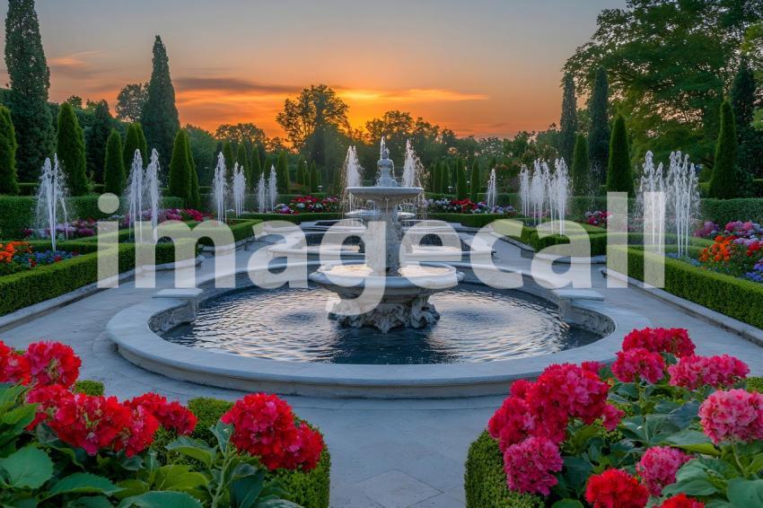 Abc1323 An ornate Baroque garden with fountains vibrant flowe 5116deb3 cc4e 40e4 9128 8786b63e77fc 1