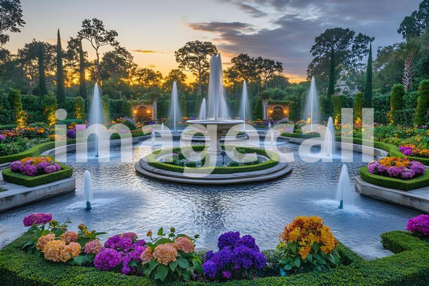 Abc1323 An ornate Baroque garden with fountains vibrant flowe 5116deb3 cc4e 40e4 9128 8786b63e77fc 3