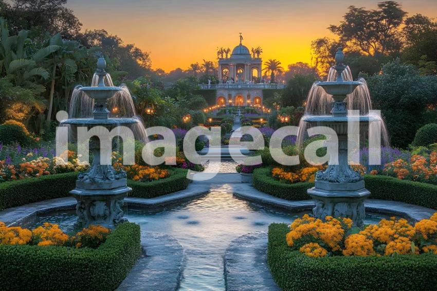 Abc1323 An ornate Baroque garden with fountains vibrant flowe 839a0803 645d 4cef 8215 777f48beb6bc 3