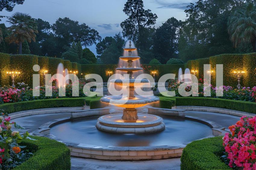 Abc1323 An ornate Baroque garden with fountains vibrant flowe 91f2a679 c7b3 4794 9887 0a69d6c44d1e 1