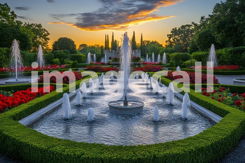 Abc1323 An ornate Baroque garden with fountains vibrant flowe 839a0803 645d 4cef 8215 777f48beb6bc 1