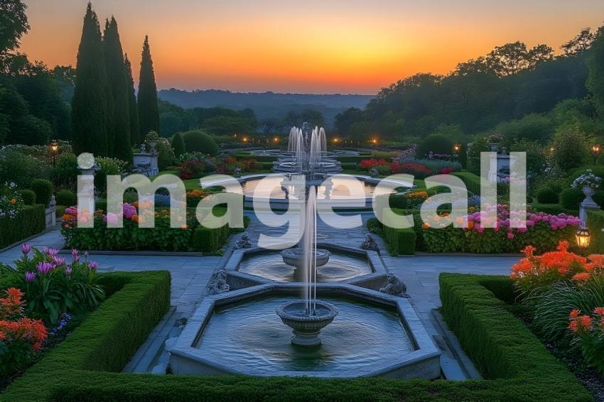 Abc1323 An ornate Baroque garden with fountains vibrant flowe 9546b51c 6782 449e aaf5 3d34e8078c79 3