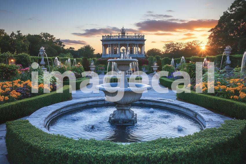 Abc1323 An ornate Baroque garden with fountains vibrant flowe 839a0803 645d 4cef 8215 777f48beb6bc 2