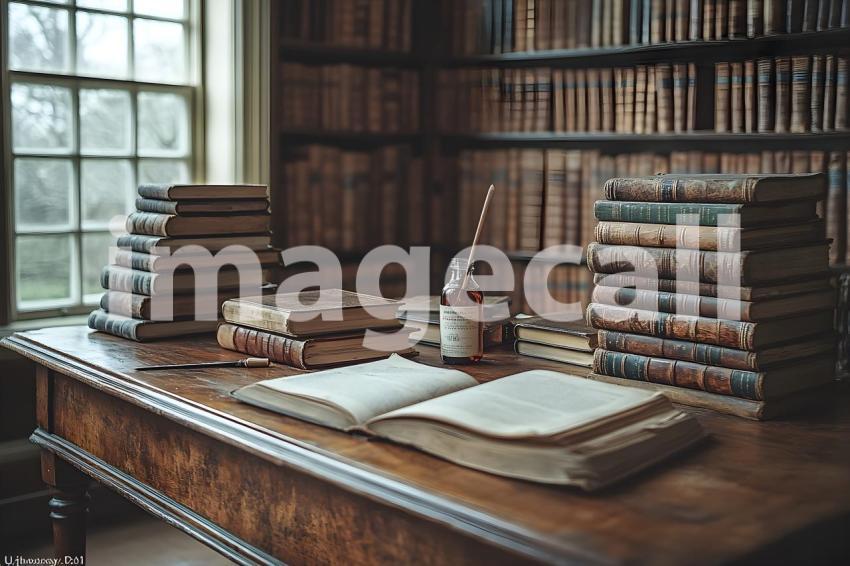 Clips12345 Rustic Library Desk A vintage wooden desk with sca a67d4794 83c4 46d5 b681 142f5cf105bf 3