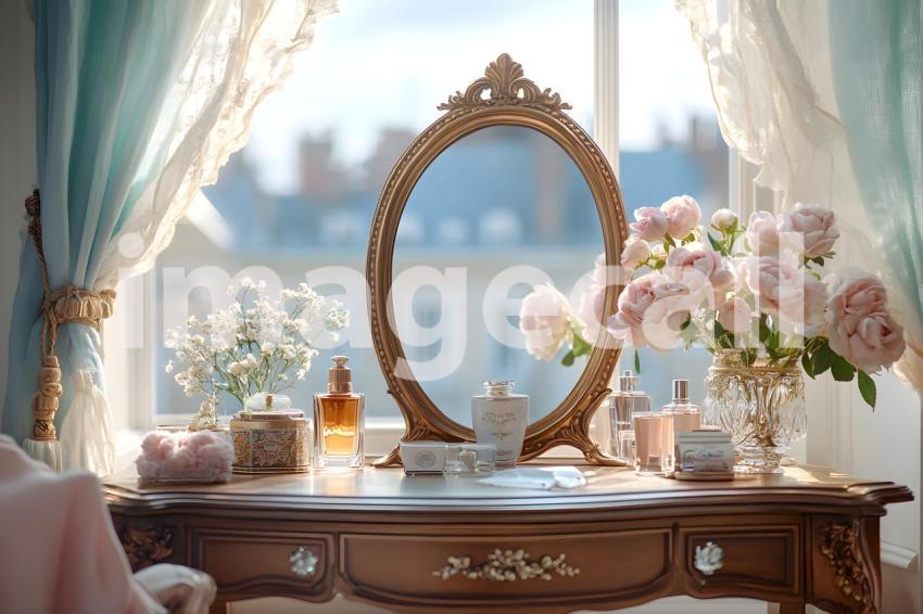 Abc1323 Antique Mirror Vanity A vintage vanity table with an  a2b9e4b1 3bb3 4b75 ad68 9e6d167ba347 2