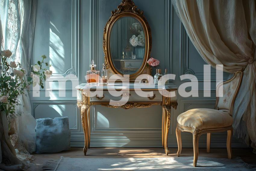 Abc1323 Antique Mirror Vanity A vintage vanity table with an  a215f460 89bf 491b a486 b41c3ba4367c 0