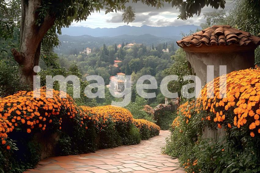 Clips12345 pov top of orange marigold covered castle wall looki 27b2dc97 e9f4 4acd b5cf 154ddba68efe part1