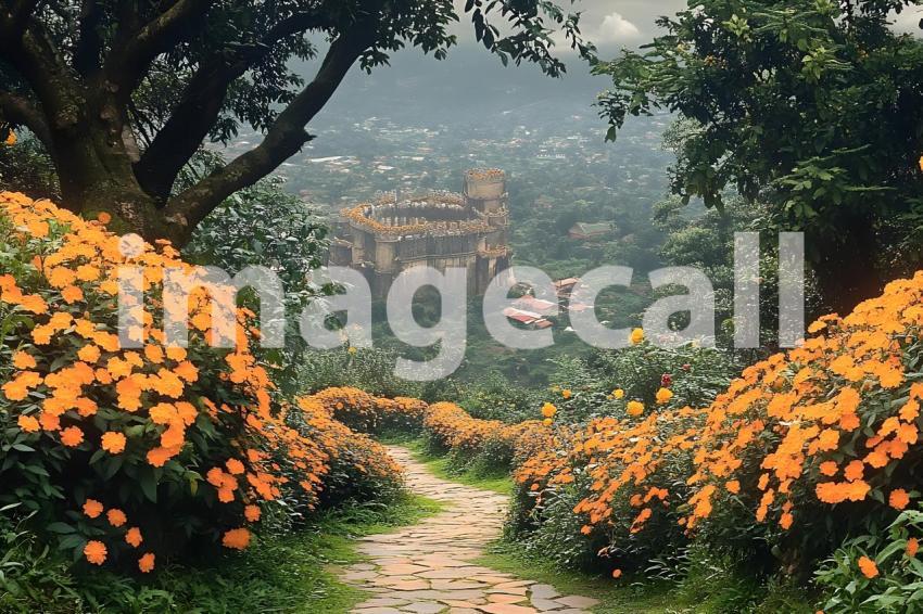 Clips12345 pov top of orange marigold covered castle wall looki 2bc42700 2943 4f45 90fd d9c3cda3e45d part4