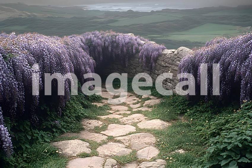 Clips12345 pov top of purple wisteria covered castle wall looki bb73603a a6f3 4379 ad0b d92c90bf6a2f part4