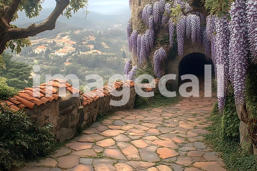 Clips12345 pov top of purple wisteria covered castle wall looki f43153c3 c9d9 4d1d 818c 26a53e6e82d8 part3