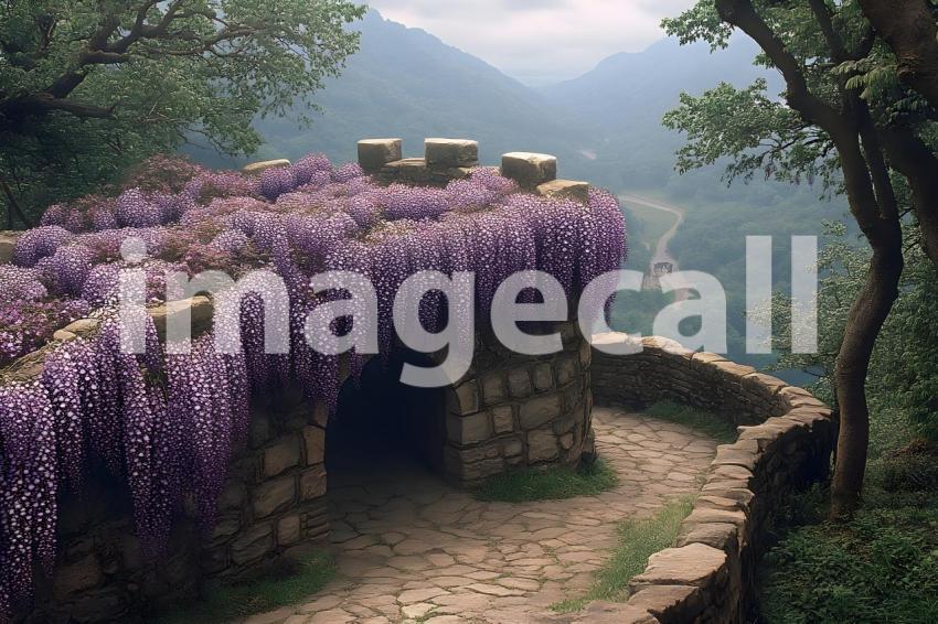 Clips12345 pov top of purple wisteria covered castle wall looki bb73603a a6f3 4379 ad0b d92c90bf6a2f part1