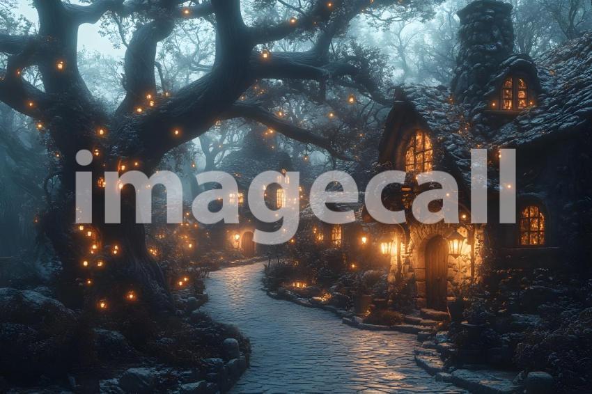 U3644368625 Fantasy village with cobblestone paths glowing la 09fc6673 5dbb 4e56 97cc a94c53d932e2 3