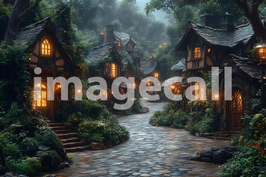 U3644368625 Fantasy village with cobblestone paths glowing la 4caa401a d213 454c 8f60 0d7ae39162d3 2