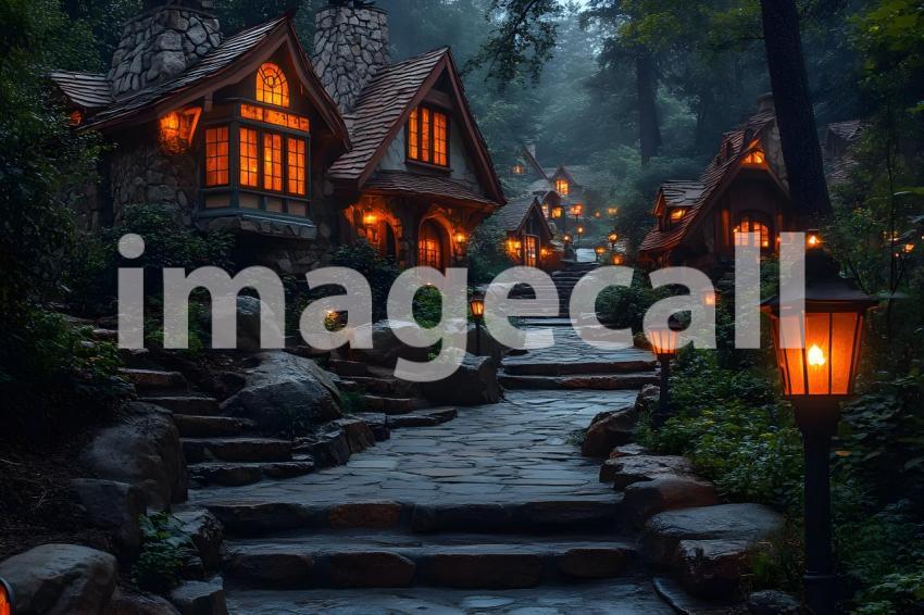 U3644368625 Fantasy village with cobblestone paths glowing la 4caa401a d213 454c 8f60 0d7ae39162d3 0