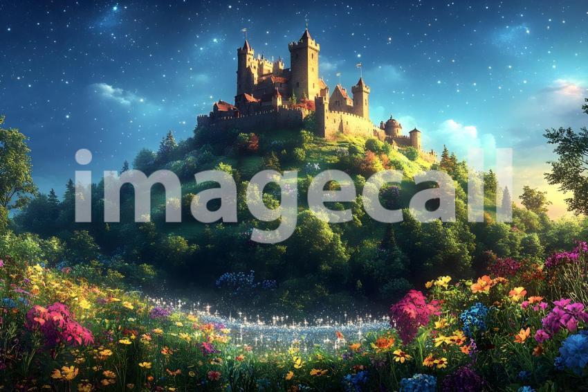 030 hilltop fairytale castle 55 backdrops b25122