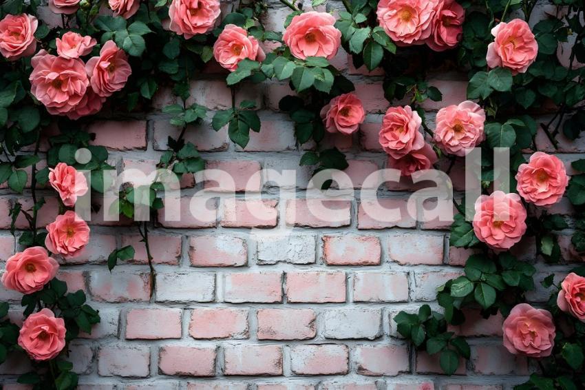 025 pink rose brick wall 25 backdrops b25222