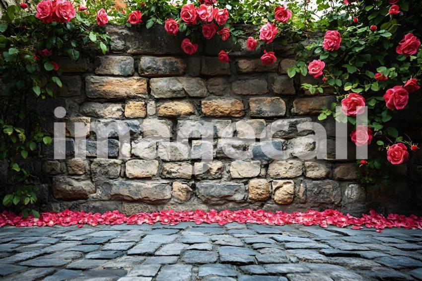026 pink rose brick wall 25 backdrops b25222