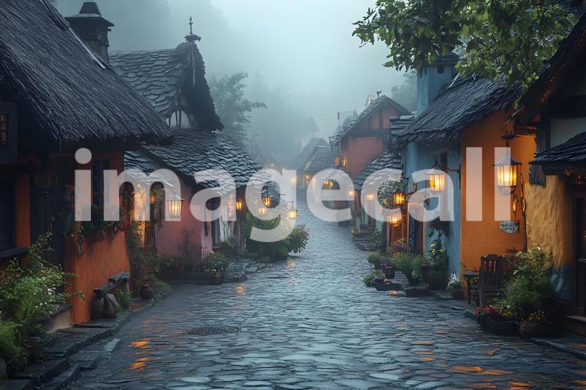 032 charming village scene 35 backdrops b25120