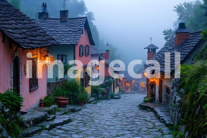 036 charming cobblestone village 45 backdrops b25084